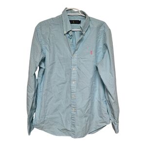Ralph Lauren Micro Check Button Down Shirt Blue Pink XL
